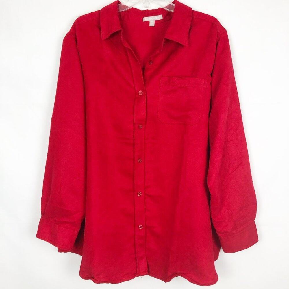 Woman Within Button Front Shirt Womens 1X Relaxed Holiday Christmas Party Event